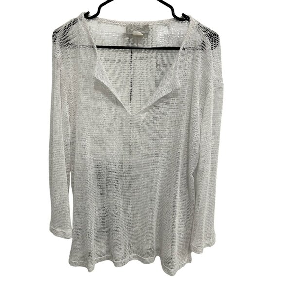 J. Valdi Womens Sheer White Pullover Swim Cover-Up Top Size Medium - Picture 1 of 8